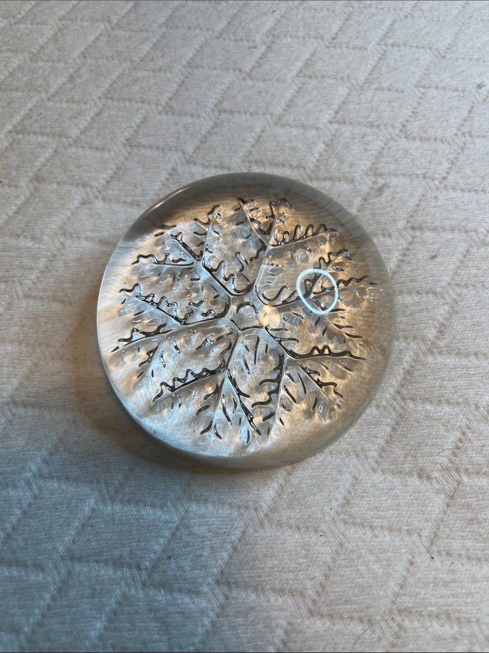 Clear Glass Snowflake Paperweight, 3.75” diameter